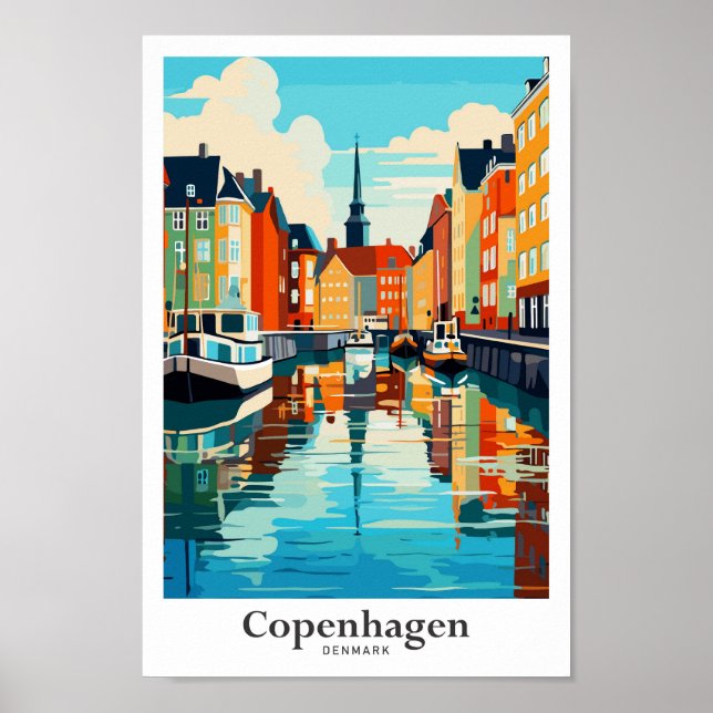 Kopenhagen Dänemark Reisen Kunst Vintage Illustrat Poster (Vorne)