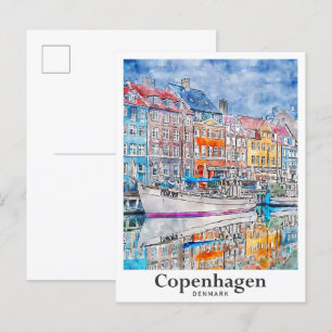 Kopenhagen Dänemark Reisen Wasserfarbenhandzeichnu Postkarte