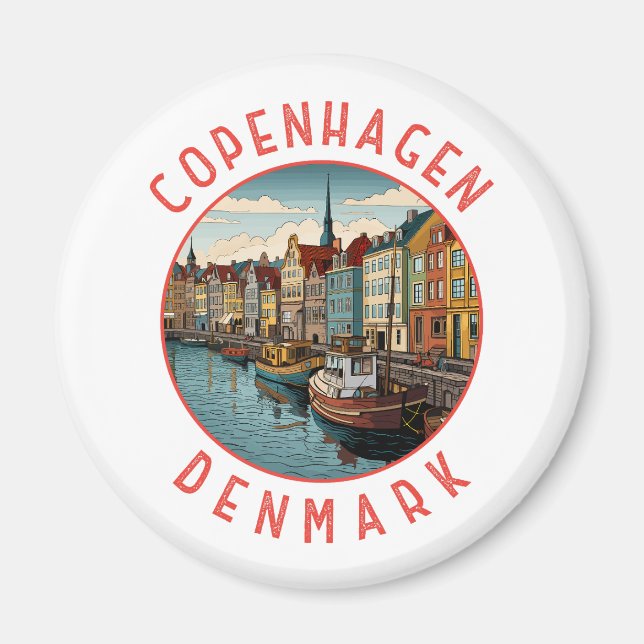 Kopenhagen Dänemark Retro Distressed Circle Magnet (Vorne)