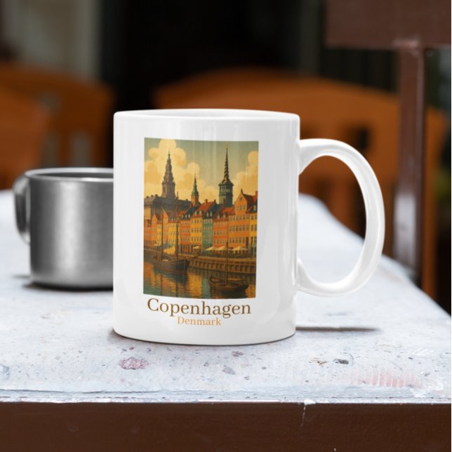 Kopenhagen Dänemark Retro Travel Kaffeetasse (Copenhagen Denmark Retro Travel Coffee Mug)