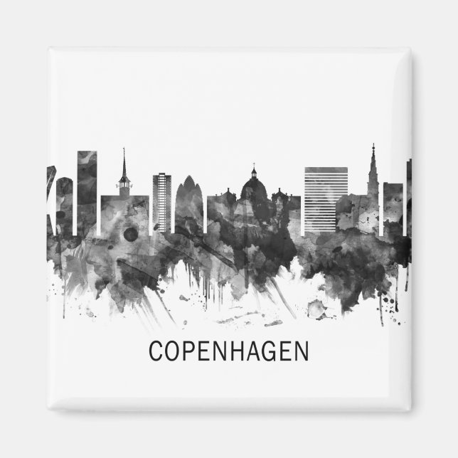 Kopenhagen Dänemark Skyline BW Magnet (Vorne)