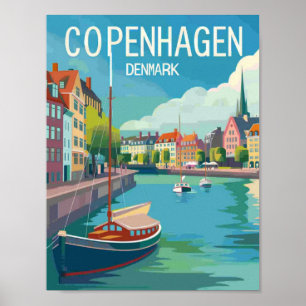 Kopenhagen Dänemark Vintage Berühmter Reiseort Poster