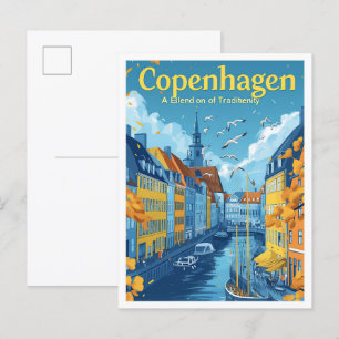 Kopenhagen Dänemark Vintage-Kunst-Reiseillustratio Postkarte