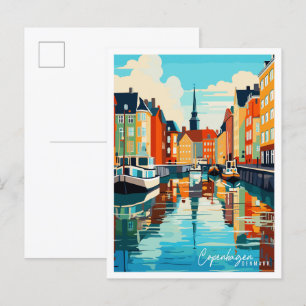 Kopenhagen Dänemark vintage Reiseillustration Postkarte