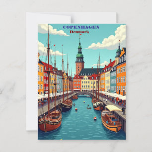 Kopenhagen Dänemark Vintage Travel Art Print - Ret Postkarte