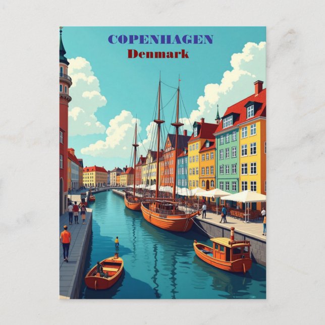 Kopenhagen Dänemark Vintage Travel Art Print - Ret Postkarte (Vorderseite)