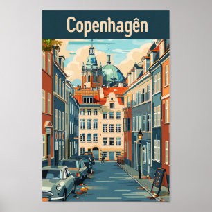 Kopenhagen Dänemark Vintage Travel Illustration Poster