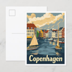 Kopenhagen Dänemark Vintage Travel Illustration Postkarte