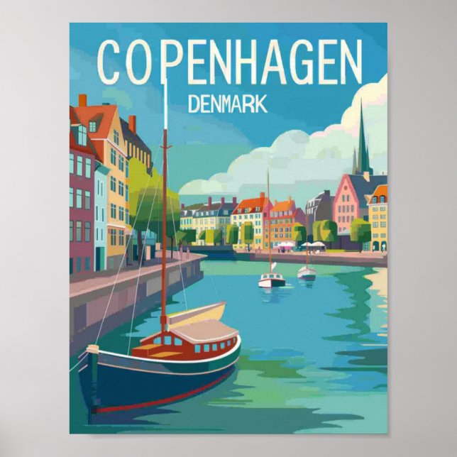 Kopenhagen Dänemark Vintager berühmter Reiseort Poster (Vorne)
