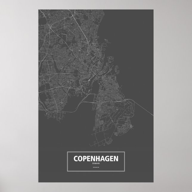 Kopenhagen, Dänemark (weiß auf schwarz) Poster (Vorne)