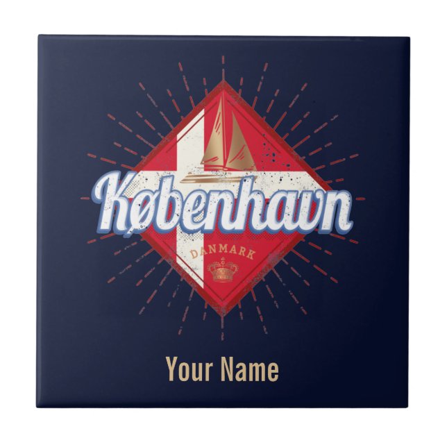 Kopenhagen Hauptstadt Dänemark Retro Segelschiff Fliese (Vorderseite)