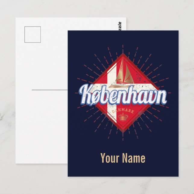 Kopenhagen Hauptstadt Dänemark Retro Segelschiff Postkarte (Vorne/Hinten)