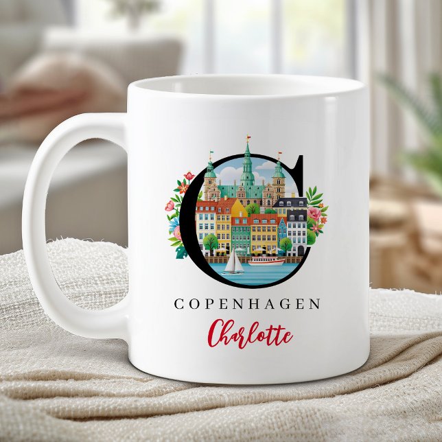 Kopenhagen Monogramm Buchstabe C Personalisiertes  Kaffeetasse (Copenhagen Monogram Letter C Personalized Gift Coffee Mug)