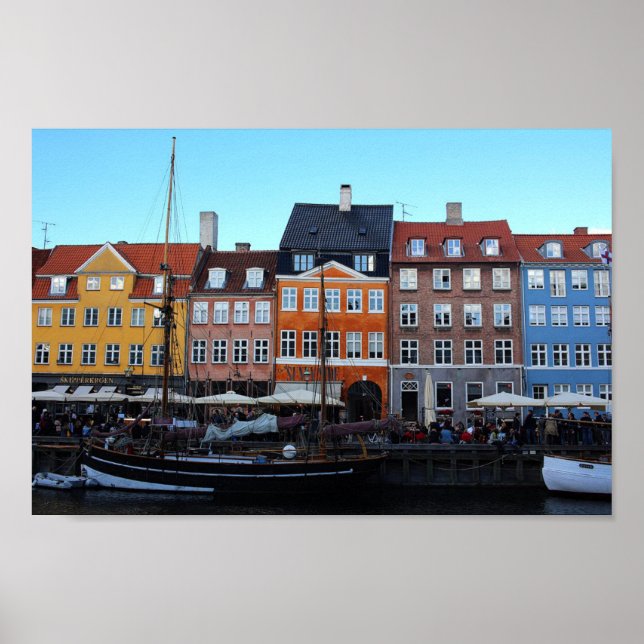 Kopenhagen Nyhavn Foto der farbenfrohen Kanalboote Poster (Vorne)