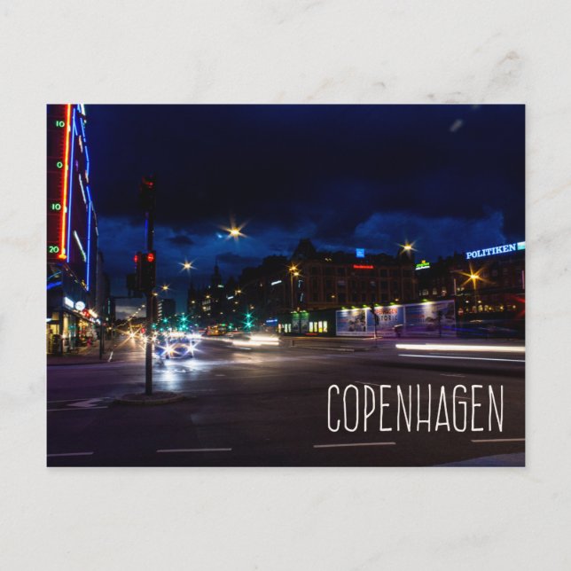 Kopenhagen Stadt Dänemark Nachts Postkarte (Vorderseite)