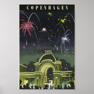 Kopenhagen Tivoli Gardens Vintage Reiseplan Poster
