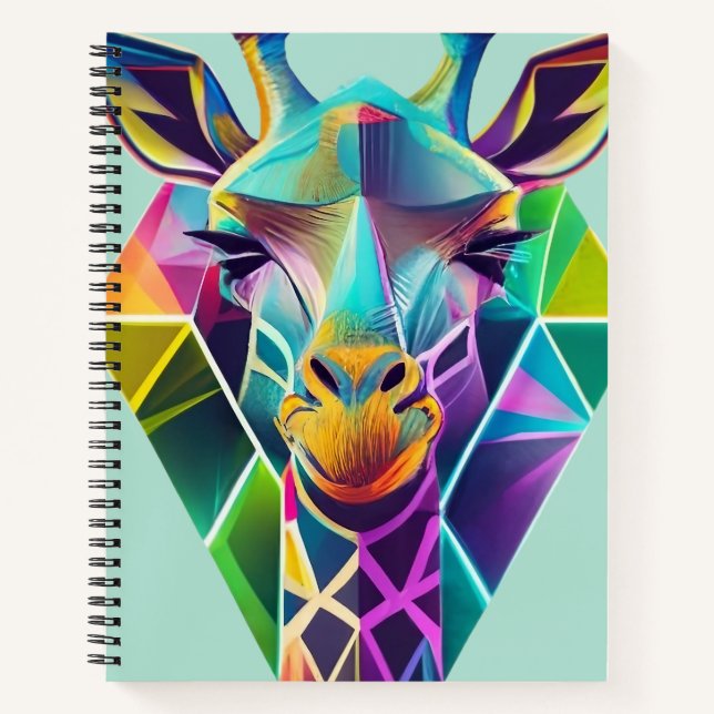 Kopf der farbenfrohen geometrischen Giraffe Notizbuch (Vorderseite)