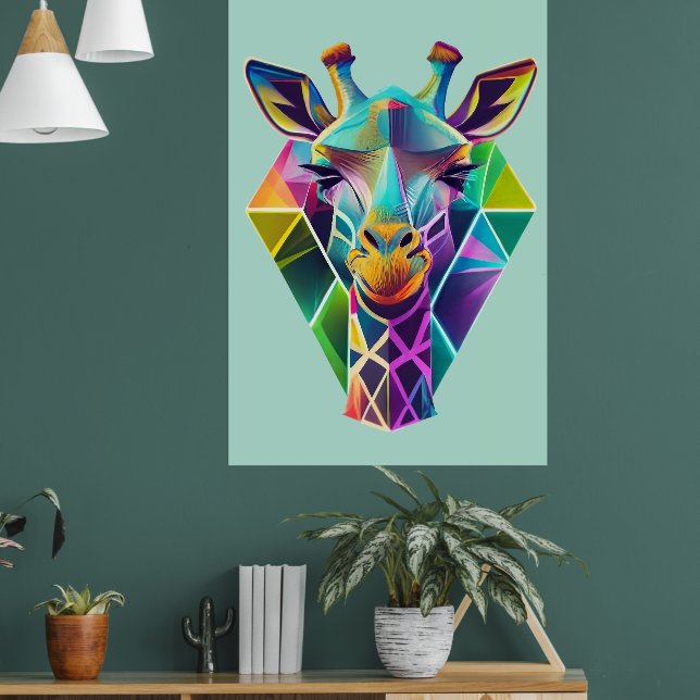 Kopf der farbenfrohen geometrischen Giraffe Poster (Wohnzimmer 1)