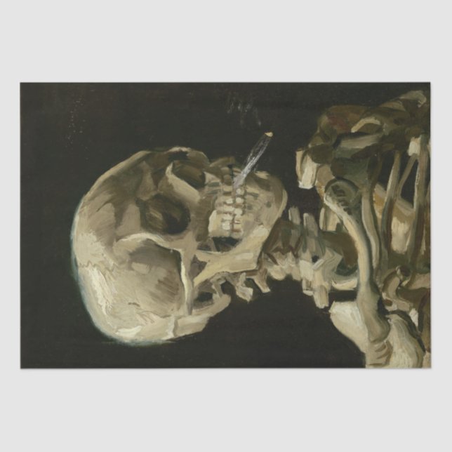Kopf des Skeletts mit Zigarette durch Van Gogh Seidenpapier (Vorderseite)