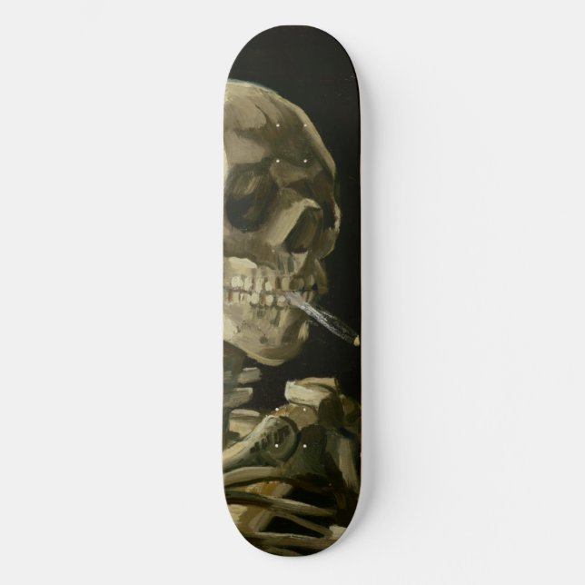 Kopf des Skeletts mit Zigarette durch Van Gogh Skateboard (Vorderseite)