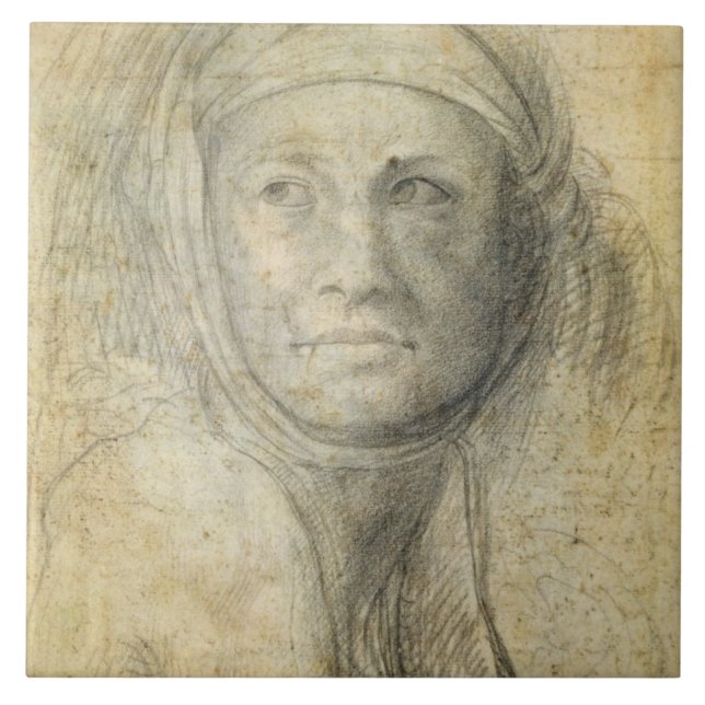 Kopf einer Frau (Bleistift auf Papier) Fliese (Vorderseite)