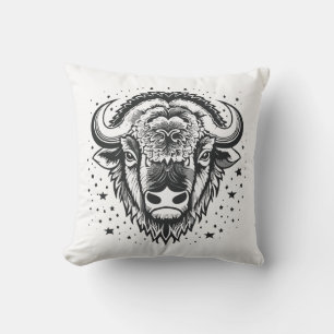 Kopf eines großen gehörnten Bisons Kissen