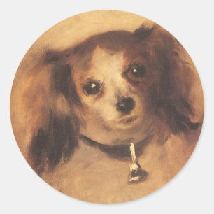 Kopf eines Hundes von Pierre Renoir, Vintage Fine  Runder Aufkleber