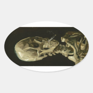 Kopf eines Skeletts mit einer brennenden Zigarette Ovaler Aufkleber