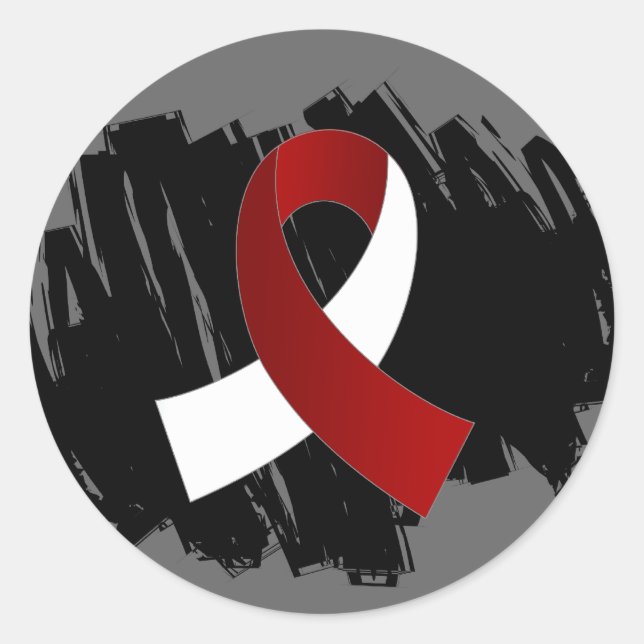 Kopf Neck Krebs Burgundy White Ribbon mit Scribb Runder Aufkleber (Vorderseite)