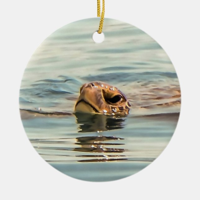Kopf Oberhalb Wasser Schildkröte Ozean Wildlife Ar Keramik Ornament (Vorne)