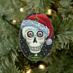 KOPF SANTA SKULL, CHRISTMAS SKELETON SPASS KERAMIK ORNAMENT