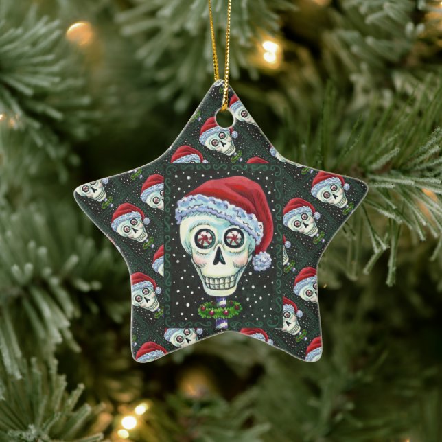 KOPF SANTA SKULL, CHRISTMAS SKELETON SPASS KERAMIK ORNAMENT (Baum)