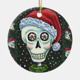 KOPF SANTA SKULL, CHRISTMAS SKELETON SPASS KERAMIK ORNAMENT