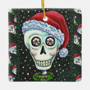 KOPF SANTA SKULL, CHRISTMAS SKELETON SPASS KERAMIKORNAMENT