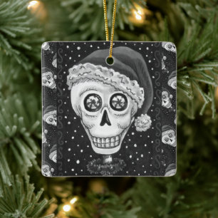 KOPF SANTA SKULL, CHRISTMAS SKELETON SPASS KERAMIKORNAMENT