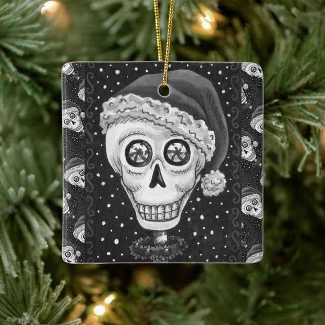 KOPF SANTA SKULL, CHRISTMAS SKELETON SPASS KERAMIKORNAMENT (Baum)