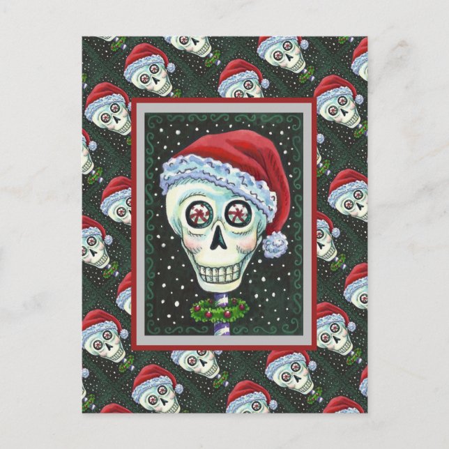 KOPF SANTA SKULL, CHRISTMAS SKELETON SPASS POSTKARTE (Vorderseite)