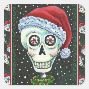 KOPF SANTA SKULL, CHRISTMAS SKELETON SPASS QUADRATISCHER AUFKLEBER