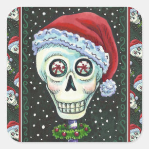 KOPF SANTA SKULL, CHRISTMAS SKELETON SPASS QUADRATISCHER AUFKLEBER