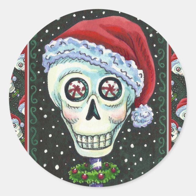 KOPF SANTA SKULL, CHRISTMAS SKELETON SPASS RUNDER AUFKLEBER (Vorderseite)