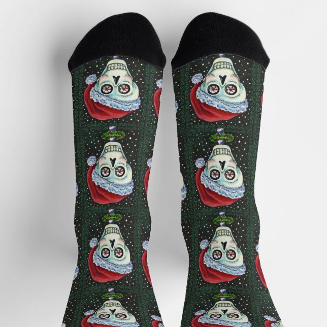 KOPF SANTA SKULL, CHRISTMAS SKELETON SPASS SOCKEN (Oben)