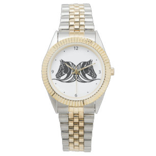 Kopf von Schwarz und Pferden Armbanduhr