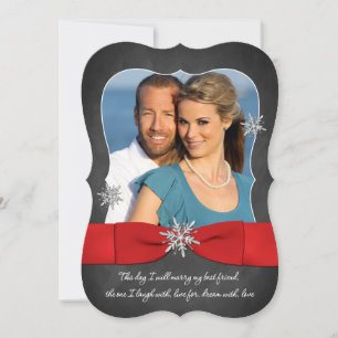 Kopfbrett-Hochzeit  Rot, Silberschneeflocken Einladung