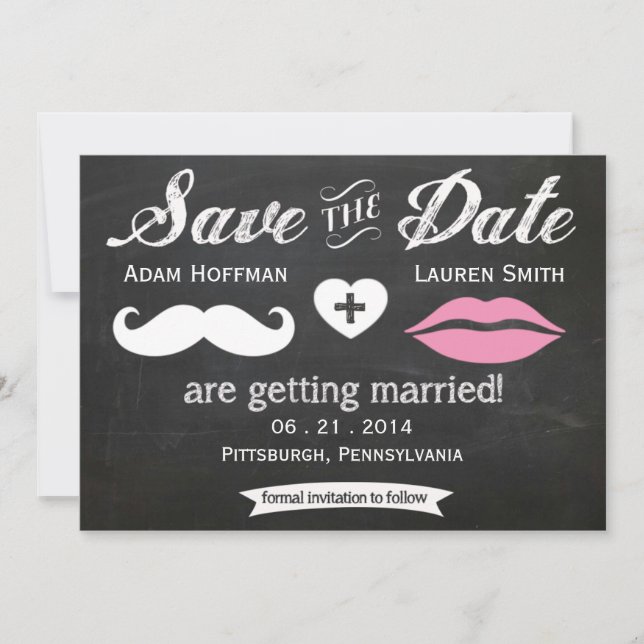 Kopfbrett Mustache und Lippen Save the Date (Vorderseite)