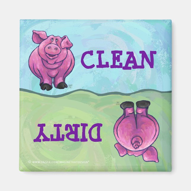 Köpfe und Schwanz Pig Dirty Clean Magnete (Vorne)