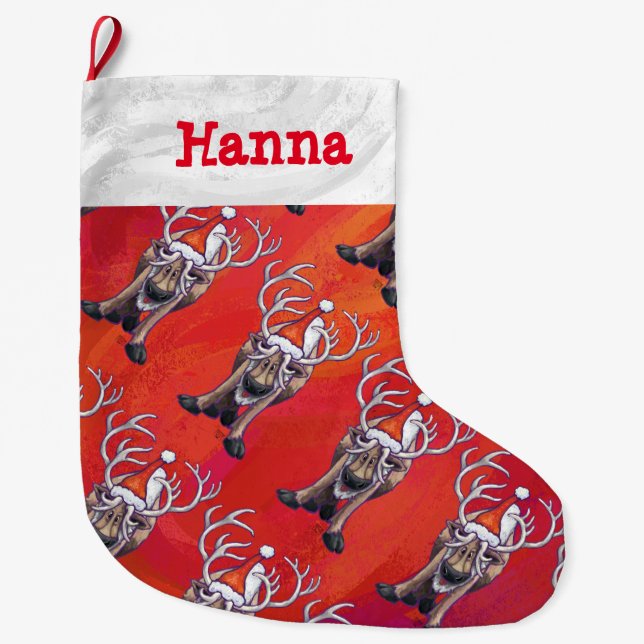 Köpfe und Schwanz Rentier Pattern Weihnachten Großer Weihnachtsstrumpf (Vorderseite)