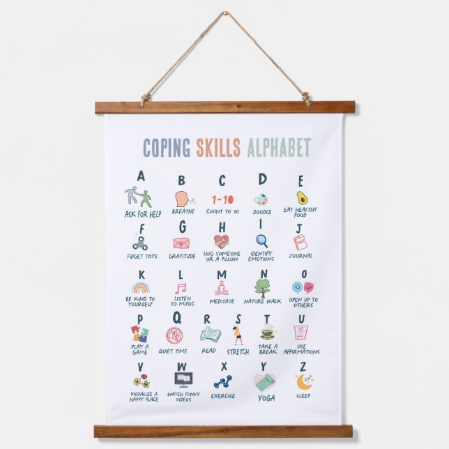 Kopferfähigkeiten Alphabet, psychische Gesundheit, Wandteppich Mit Holzrahmen (Vorderseite)