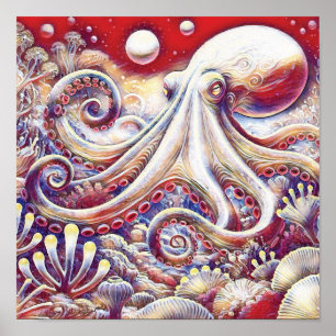 Kopffüßer Kosmischer Krake in psychedelischen Meer Poster