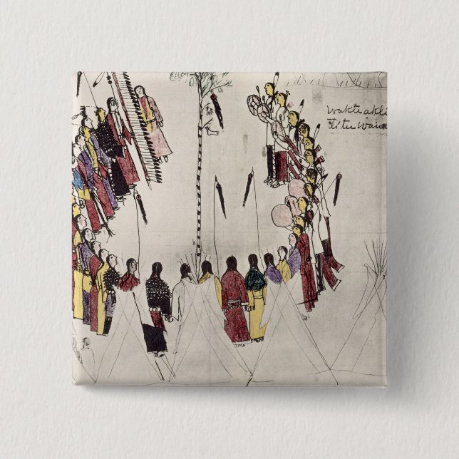 Kopfhauttanz oder Siegtanz (Tinte auf Papier) Button (Vorderseite)