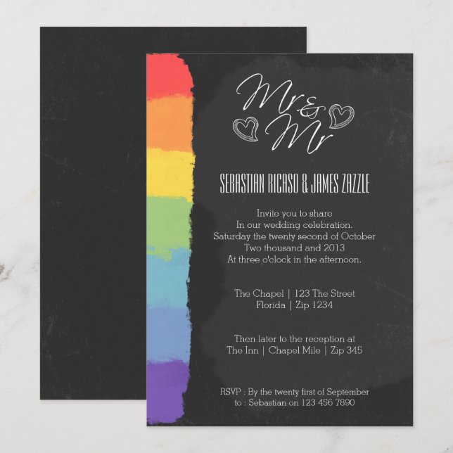 Kopfhörer-Doodle mit Stolzdetails Hochzeit Einladung (Vorne/Hinten)